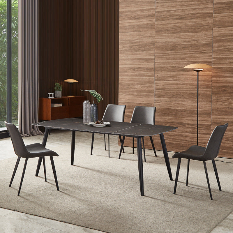 Modern Sintered Stone Top Dining Set Rectangle 1/2/5/7 Pieces Black Dining Room Table Set