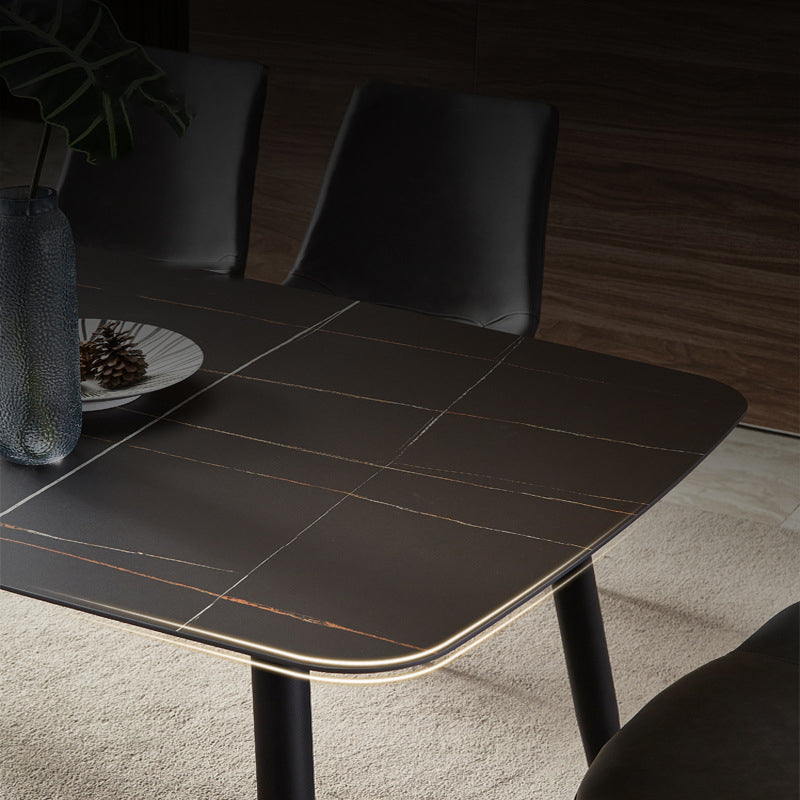 Modern Sintered Stone Top Dining Set Rectangle 1/2/5/7 Pieces Black Dining Room Table Set