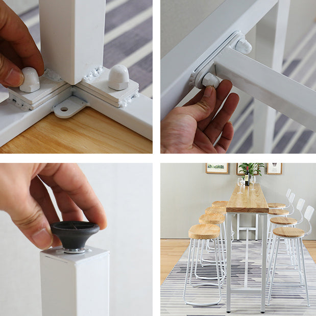 Luxury Rectangle Solid Wood Bar Table Set 1/4 Pieces Counter Table with Black Stools