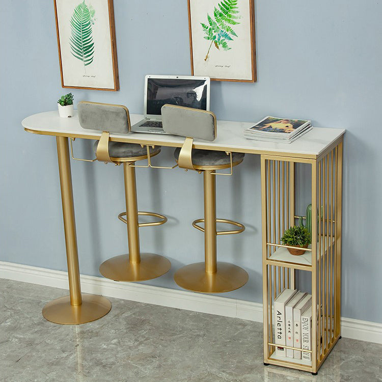 Glam Oval Bar Pub Table Set 1/3 Pieces Stone Top Bar Stool and Table Set