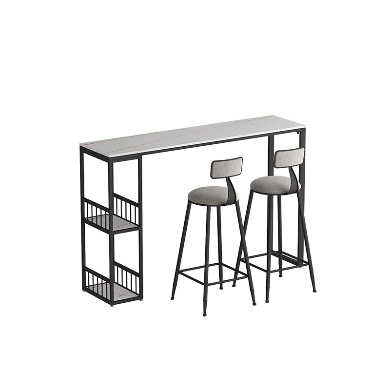 Modern 1/3 Pieces Bar Table Set Rectangle Stone Counter Table with High Stools