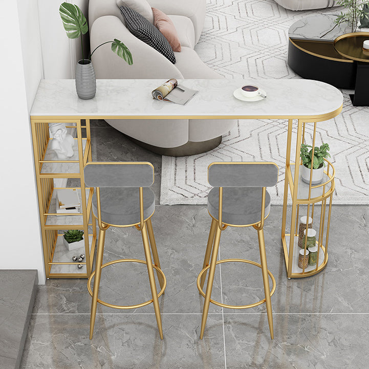 Modern 1/3 Pieces Bar Table Set Stone Counter Table with Backrest Stools