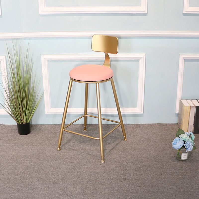 Glam Backrest Armless Counter Stool Iron Dining Room Bar Stool with Cushion and Pedal