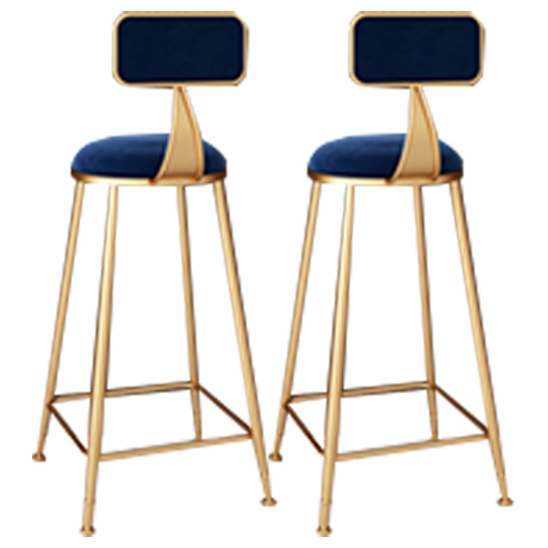 Glam Backrest Armless Counter Stool Iron Dining Room Bar Stool with Cushion and Pedal