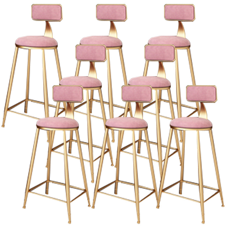 Glam Backrest Armless Counter Stool Iron Dining Room Bar Stool with Cushion and Pedal