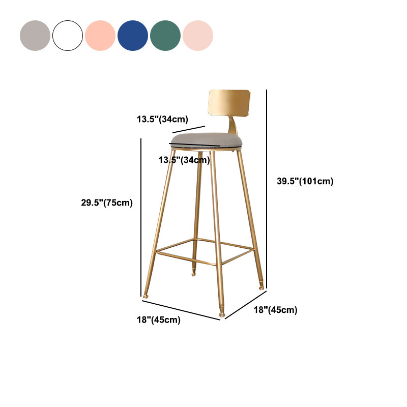Glam Backrest Armless Counter Stool Iron Dining Room Bar Stool with Cushion and Pedal