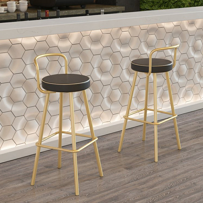 Nordic Backrest Armless Counter Stool Iron Kitchen Bar Stool with Pedal and Cushion