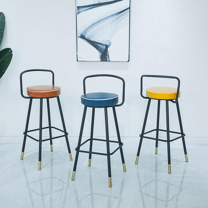 Nordic Backrest Armless Counter Stool Iron Kitchen Bar Stool with Pedal and Cushion