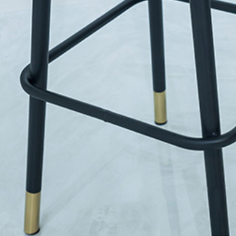 Nordic Backrest Armless Counter Stool Iron Kitchen Bar Stool with Pedal and Cushion