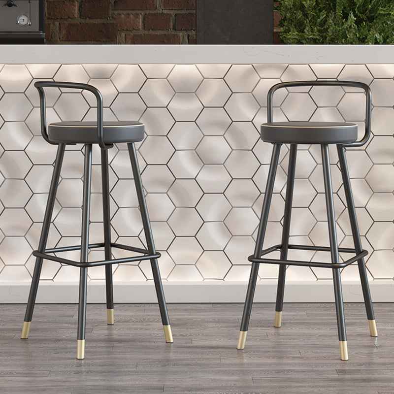 Nordic Backrest Armless Counter Stool Iron Kitchen Bar Stool with Pedal and Cushion