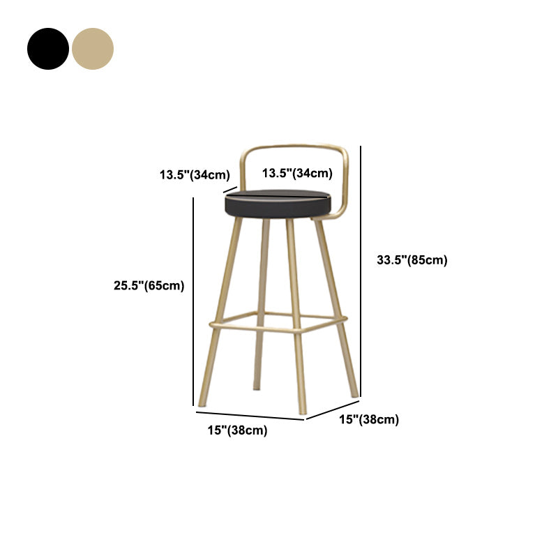 Nordic Backrest Armless Counter Stool Iron Kitchen Bar Stool with Pedal and Cushion