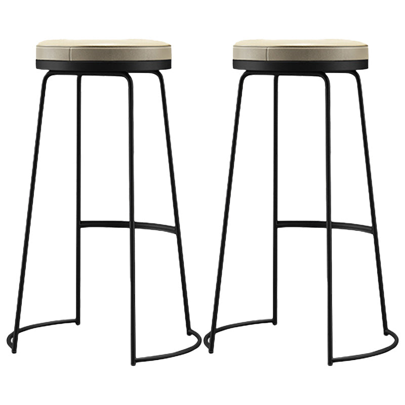 Scandinavian Round Indoor Bar Stool Faux Leather Backless Footrest Bar Stool