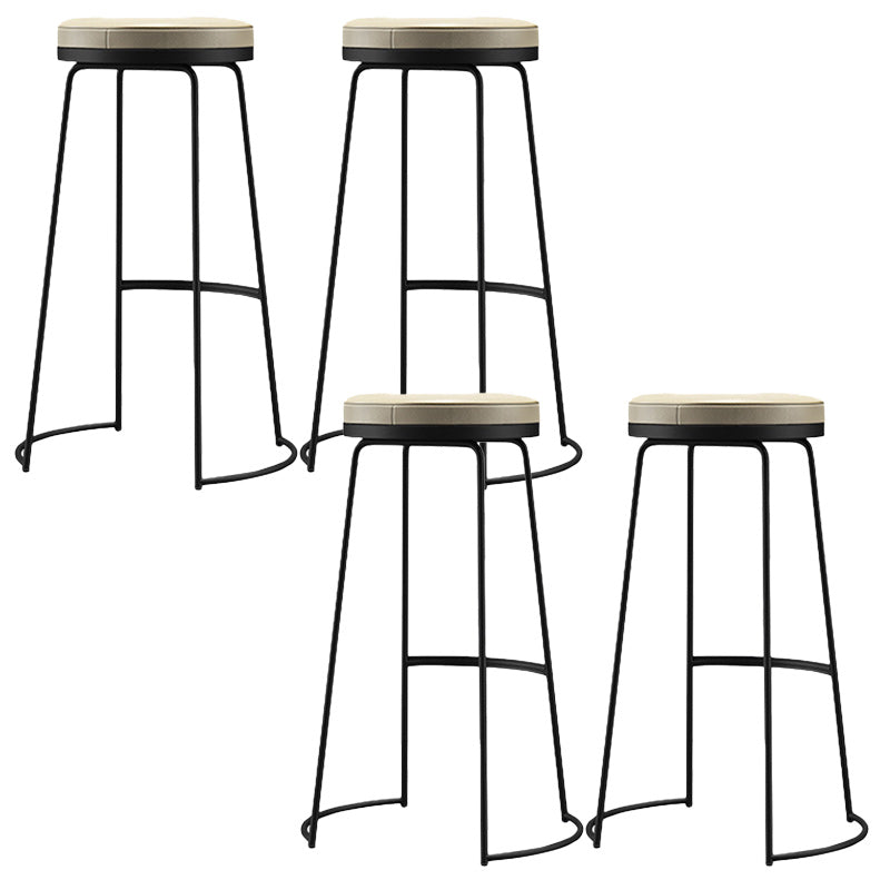 Scandinavian Round Indoor Bar Stool Faux Leather Backless Footrest Bar Stool