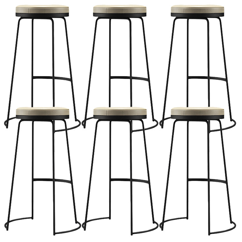 Scandinavian Round Indoor Bar Stool Faux Leather Backless Footrest Bar Stool