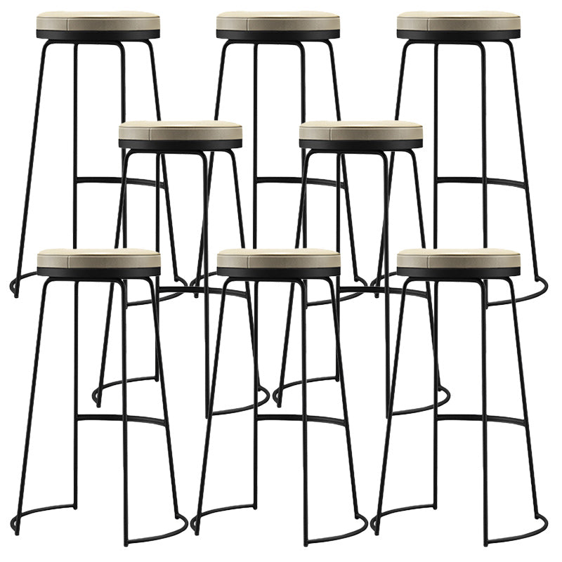 Scandinavian Round Indoor Bar Stool Faux Leather Backless Footrest Bar Stool