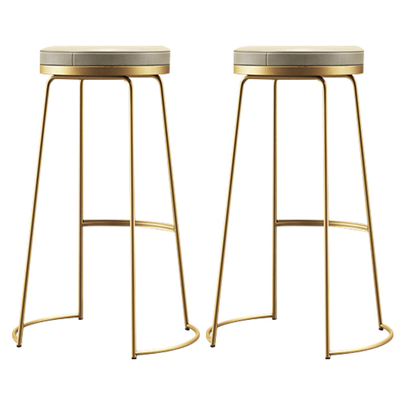 Scandinavian Round Indoor Bar Stool Faux Leather Backless Footrest Bar Stool