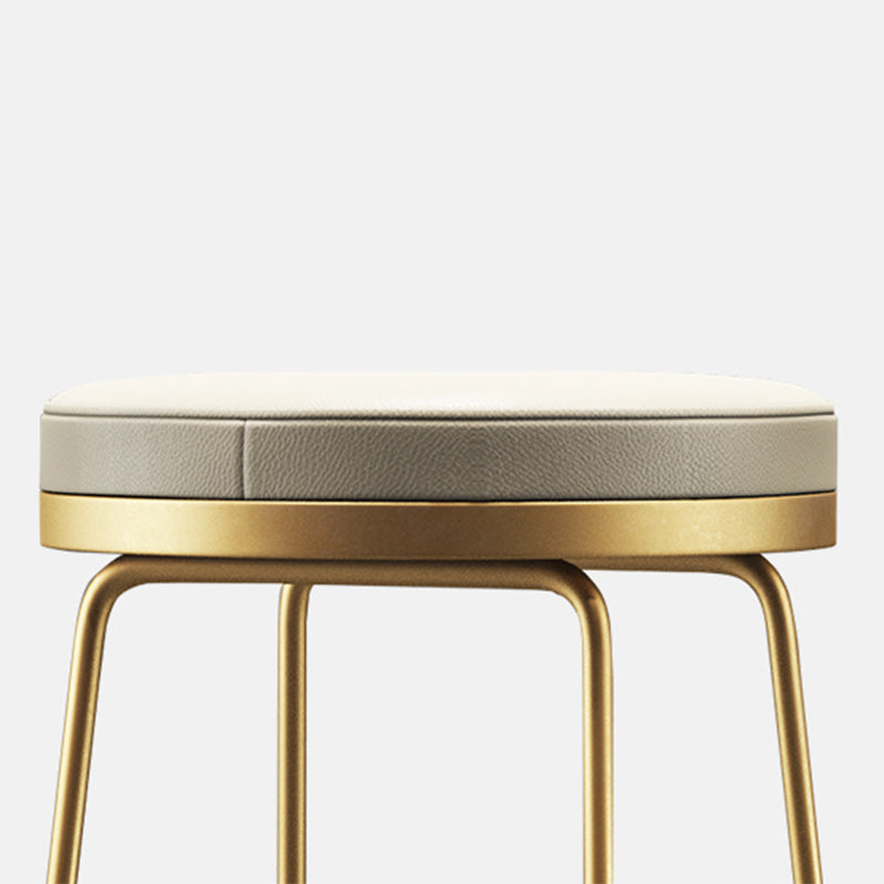 Scandinavian Round Indoor Bar Stool Faux Leather Backless Footrest Bar Stool