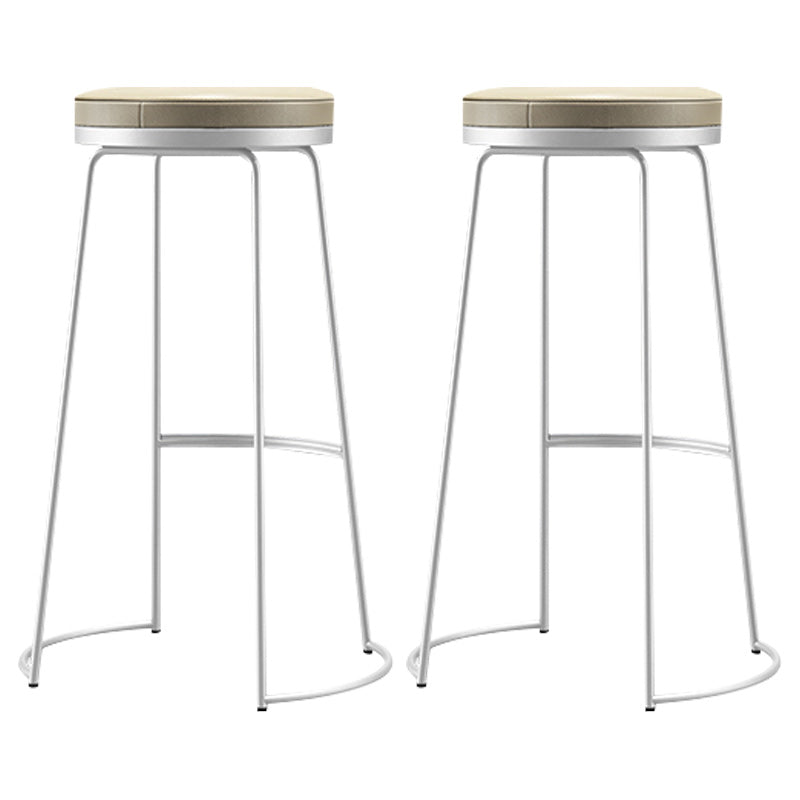 Scandinavian Round Indoor Bar Stool Faux Leather Backless Footrest Bar Stool