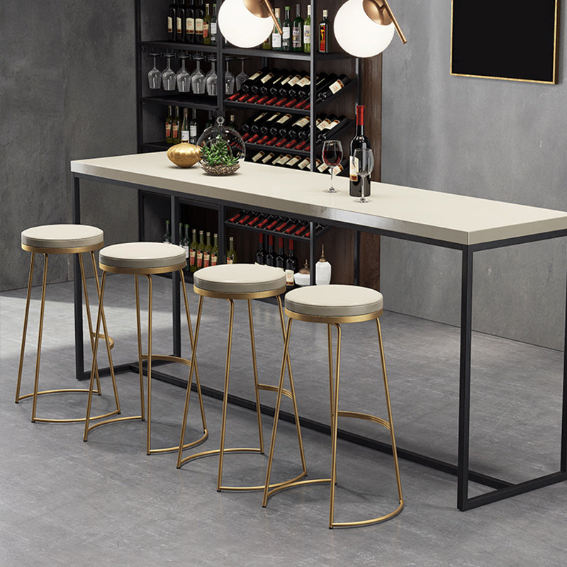 Scandinavian Round Indoor Bar Stool Faux Leather Backless Footrest Bar Stool