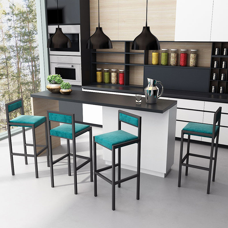 Modern Armless Backrest Counter Stool Iron Dining Room Bar Stool with Velvet Cushion