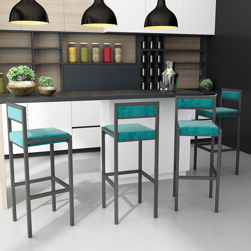 Modern Armless Backrest Counter Stool Iron Dining Room Bar Stool with Velvet Cushion