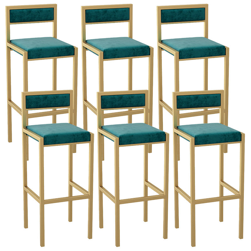 Modern Armless Backrest Counter Stool Iron Dining Room Bar Stool with Velvet Cushion