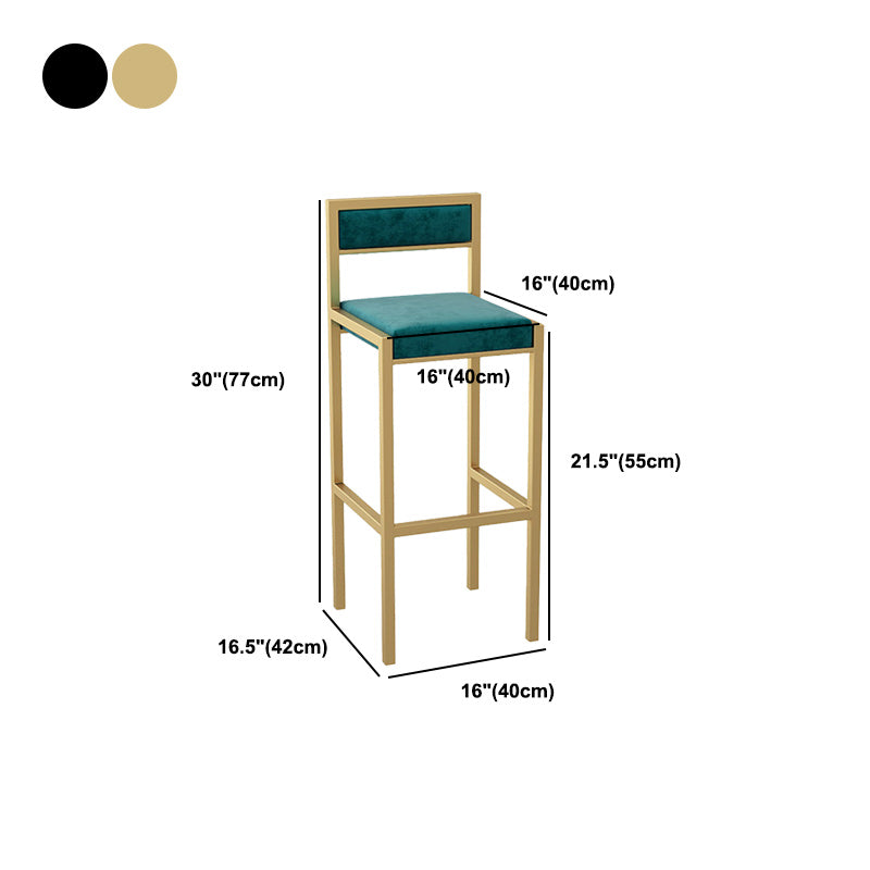 Modern Armless Backrest Counter Stool Iron Dining Room Bar Stool with Velvet Cushion