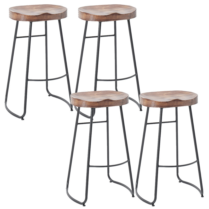 Industrial Armless Backless Counter Stool Iron Cafe Bar Stool with Wooden Seat and Pedal