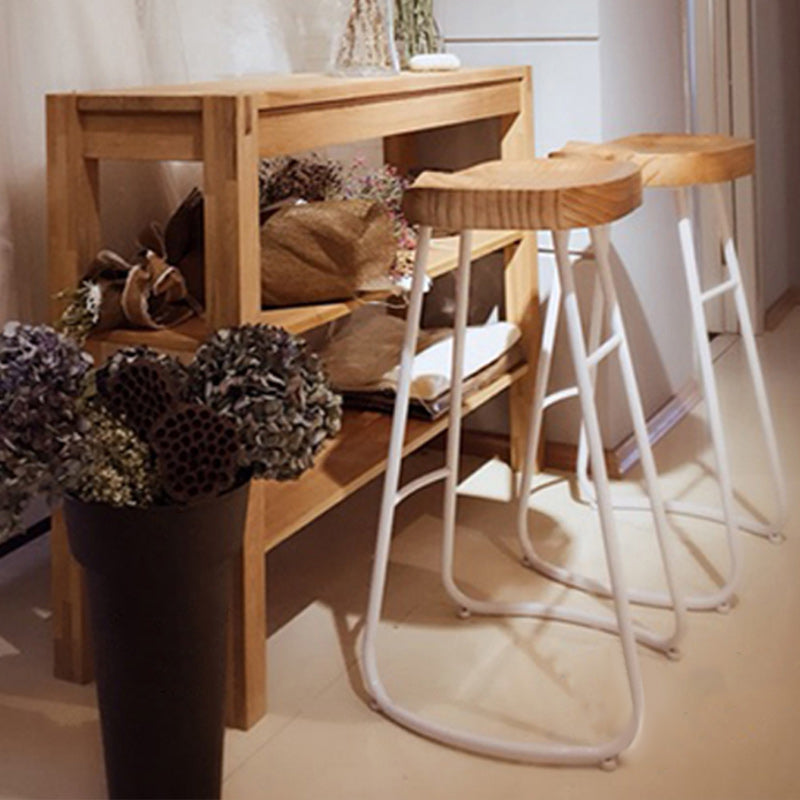 Industrial Armless Backless Counter Stool Iron Cafe Bar Stool with Wooden Seat and Pedal
