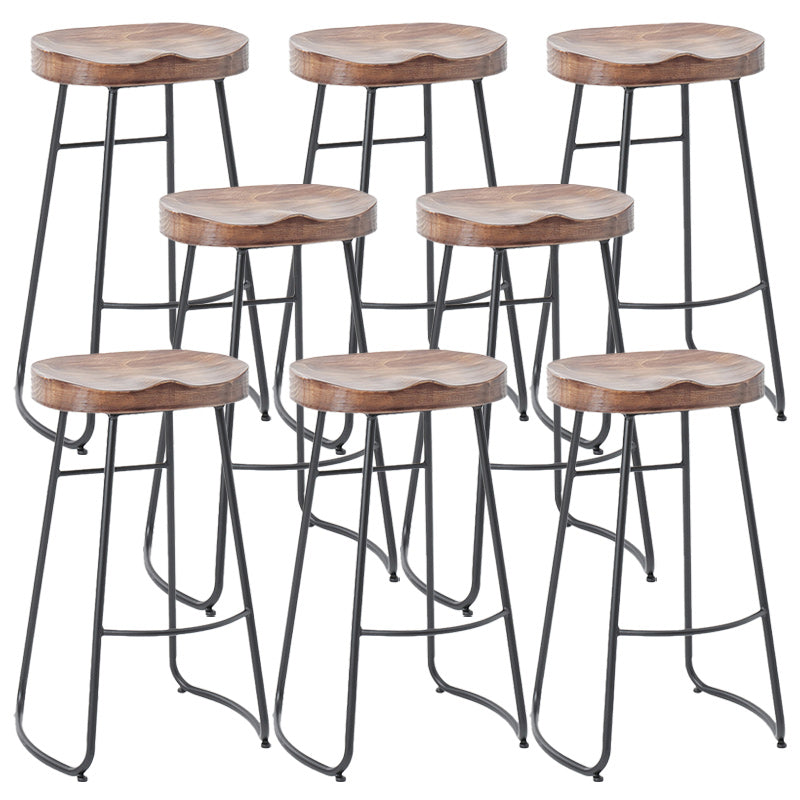 Industrial Armless Backless Counter Stool Iron Cafe Bar Stool with Wooden Seat and Pedal