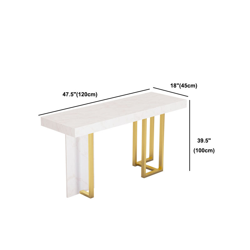 White Marble Top Bar Table Glam Metal and Stone Frame Pub Table