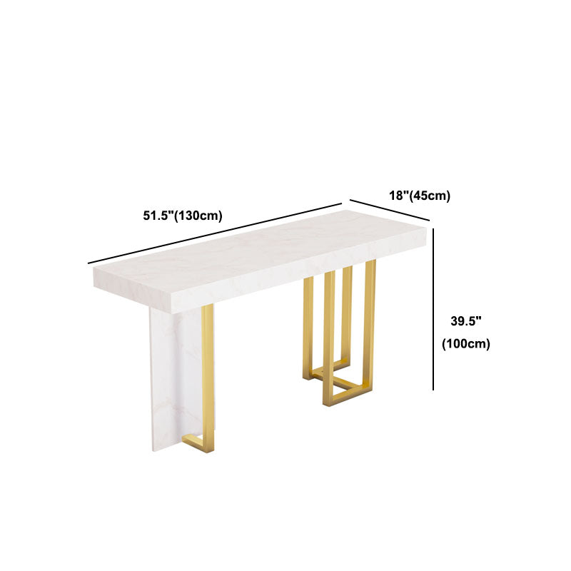 White Marble Top Bar Table Glam Metal and Stone Frame Pub Table