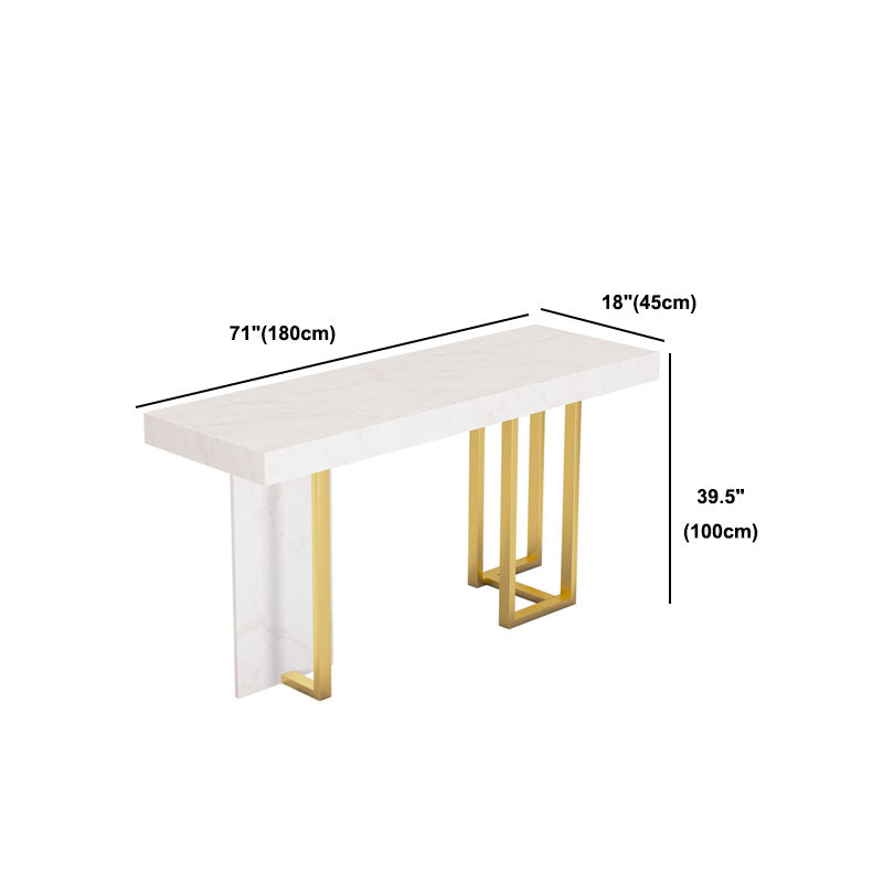 White Marble Top Bar Table Glam Metal and Stone Frame Pub Table