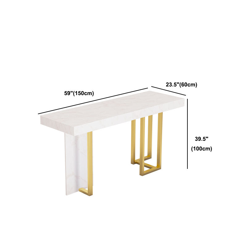 White Marble Top Bar Table Glam Metal and Stone Frame Pub Table
