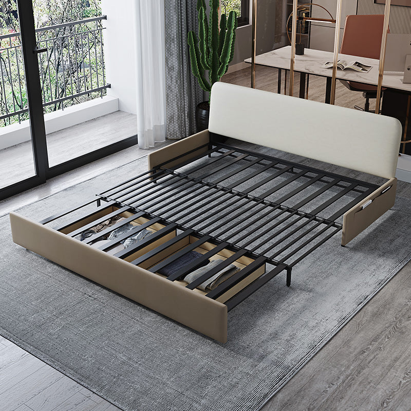 Stain Resistant Faux Leather Modern Armless Bed Sofa Couch in Beige