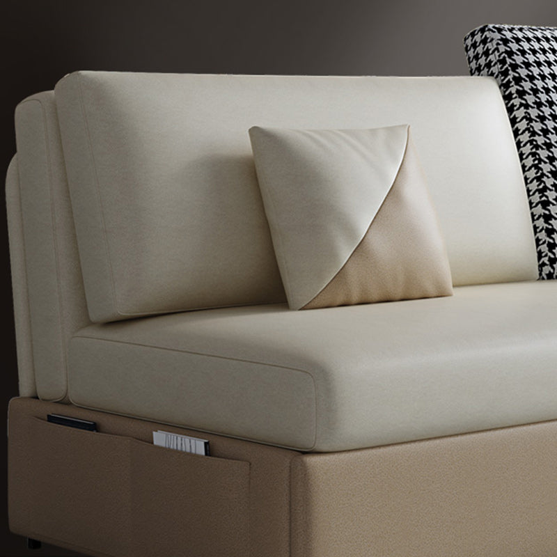 Stain Resistant Faux Leather Modern Armless Bed Sofa Couch in Beige