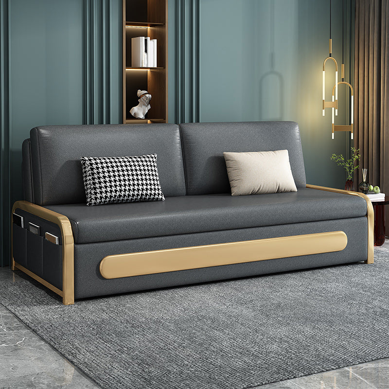 Armless Modern Faux Leather Stain Resistant Bed Sofa Couch in Grey