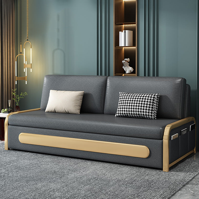 Armless Modern Faux Leather Stain Resistant Bed Sofa Couch in Grey