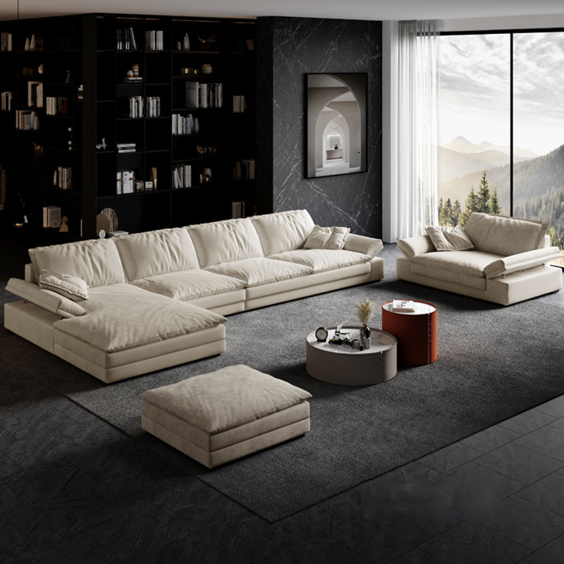 Scandinavian Cream Cushion Back Stain-Resistant Faux Leather Sofa