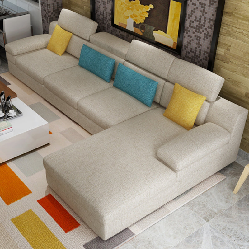 37.40" Tall Modern Linen Sectional Pillow Top Arm Sectional with Adjustable Headrest