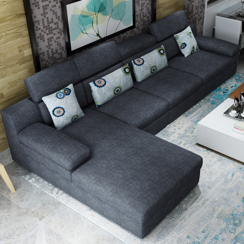 37.40" Tall Modern Linen Sectional Pillow Top Arm Sectional with Adjustable Headrest