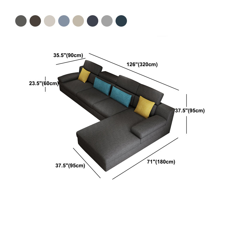 37.40" Tall Modern Linen Sectional Pillow Top Arm Sectional with Adjustable Headrest