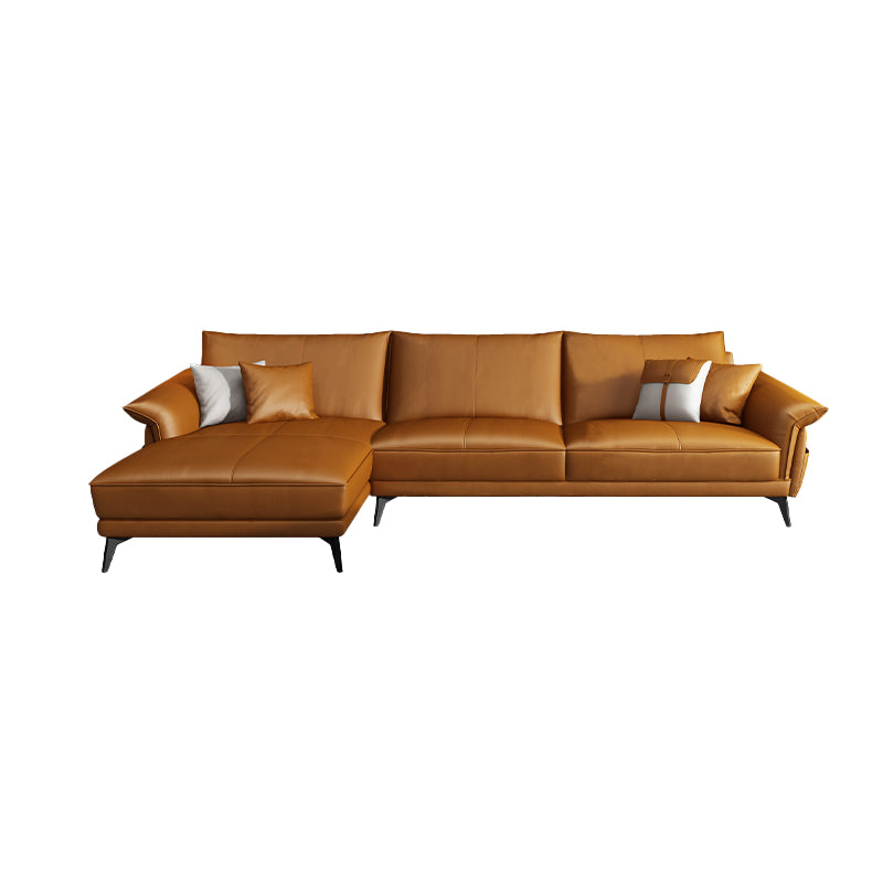 Scandinavian Orange Stain-Resistant Genuine Leather Sofa & Chaise