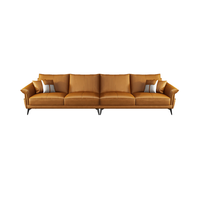 Scandinavian Orange Stain-Resistant Genuine Leather Sofa & Chaise