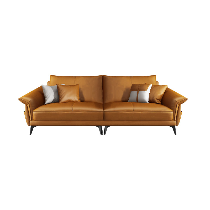 Scandinavian Orange Stain-Resistant Genuine Leather Sofa & Chaise