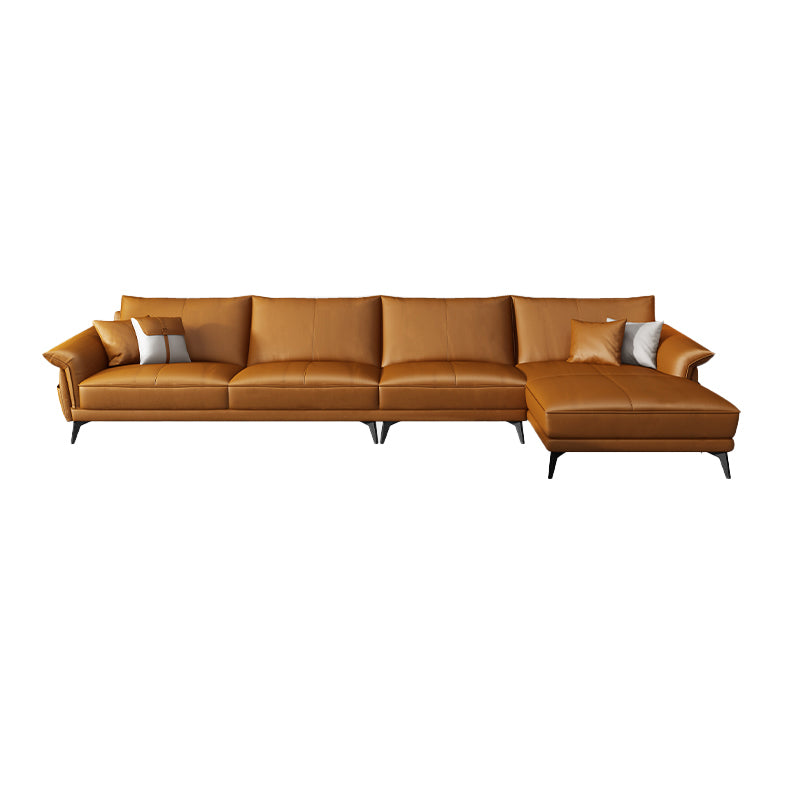 Scandinavian Orange Stain-Resistant Genuine Leather Sofa & Chaise