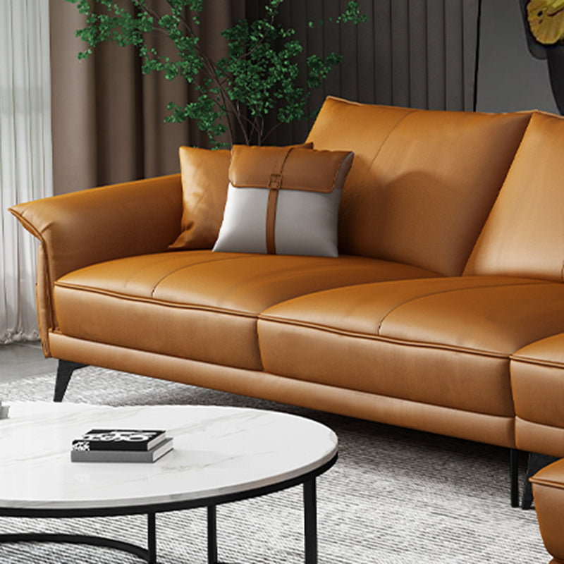 Scandinavian Orange Stain-Resistant Genuine Leather Sofa & Chaise