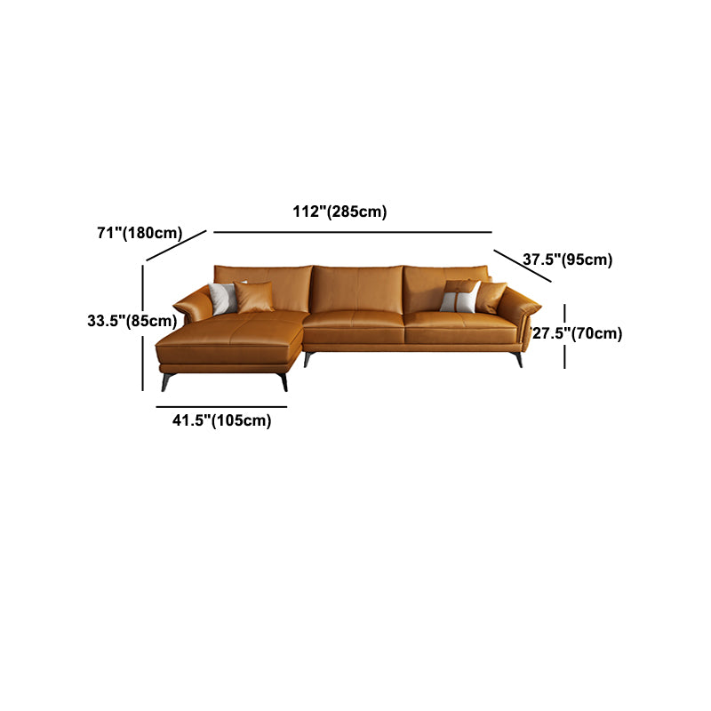 Scandinavian Orange Stain-Resistant Genuine Leather Sofa & Chaise