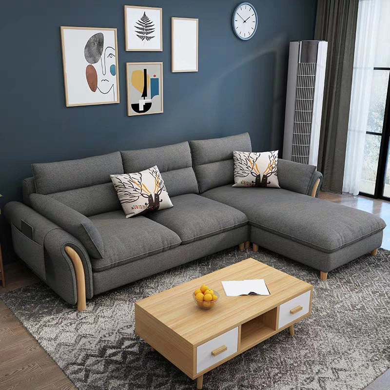 35.43" Tall Modern Linen Sectional Flared Arm Sectional for Living Room