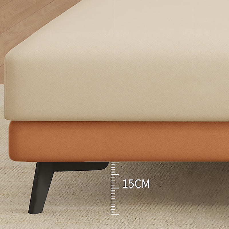 Contemporary Stain-Resistant Cream White Square Arm Faux Leather Sofa